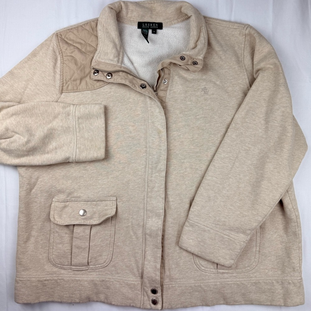 Lauren Ralph‎ Lauren Women’s cream cotton knit full-zip utility jacket